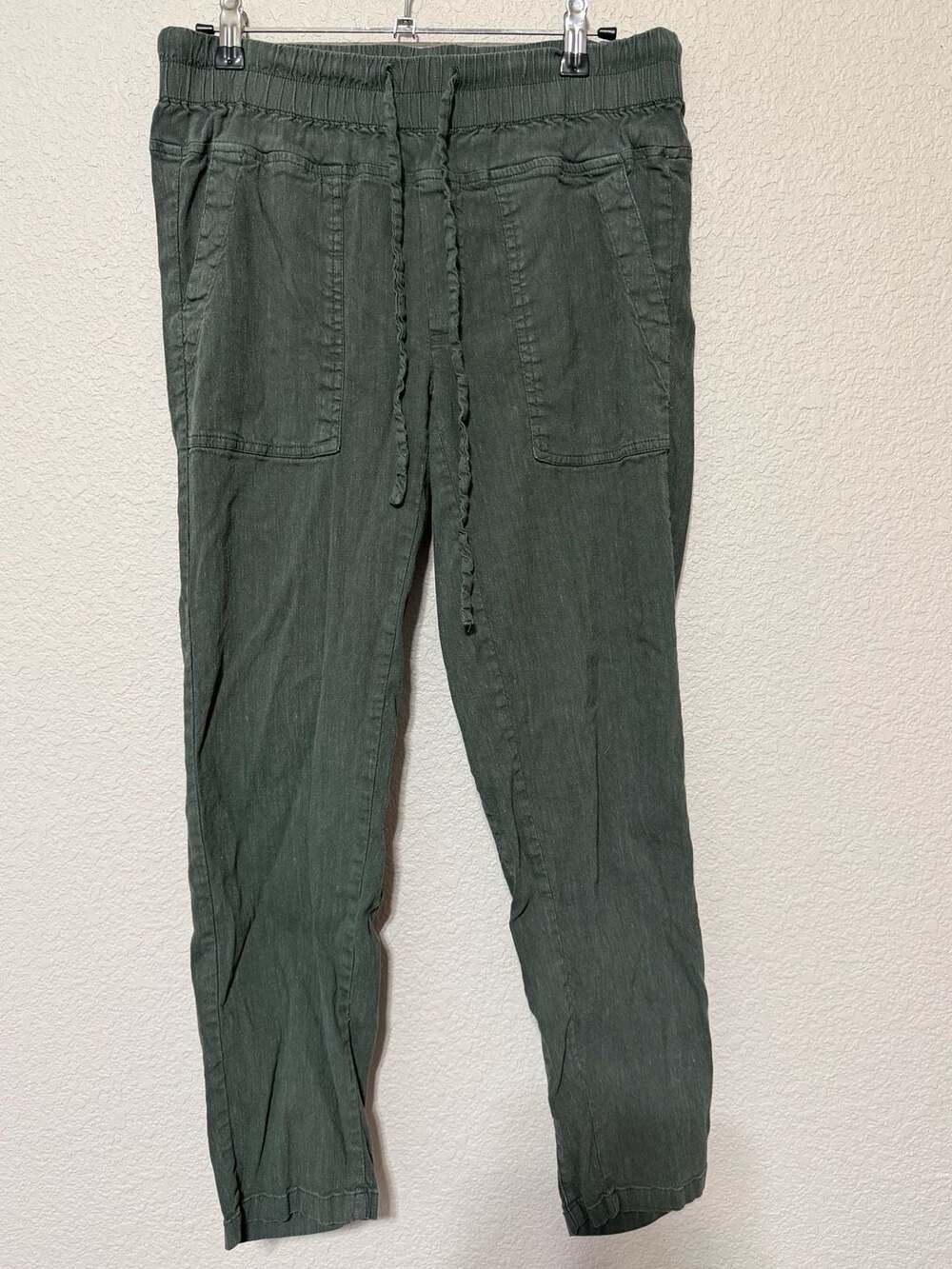 KUT from the Kloth Drawstring Cargo Pants Size S Green Linen Blend